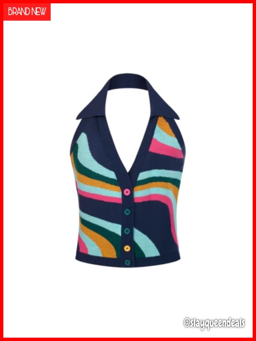 Women's Cotton Knit Sleeveless Button Down Tank Top Retro Striped Vest